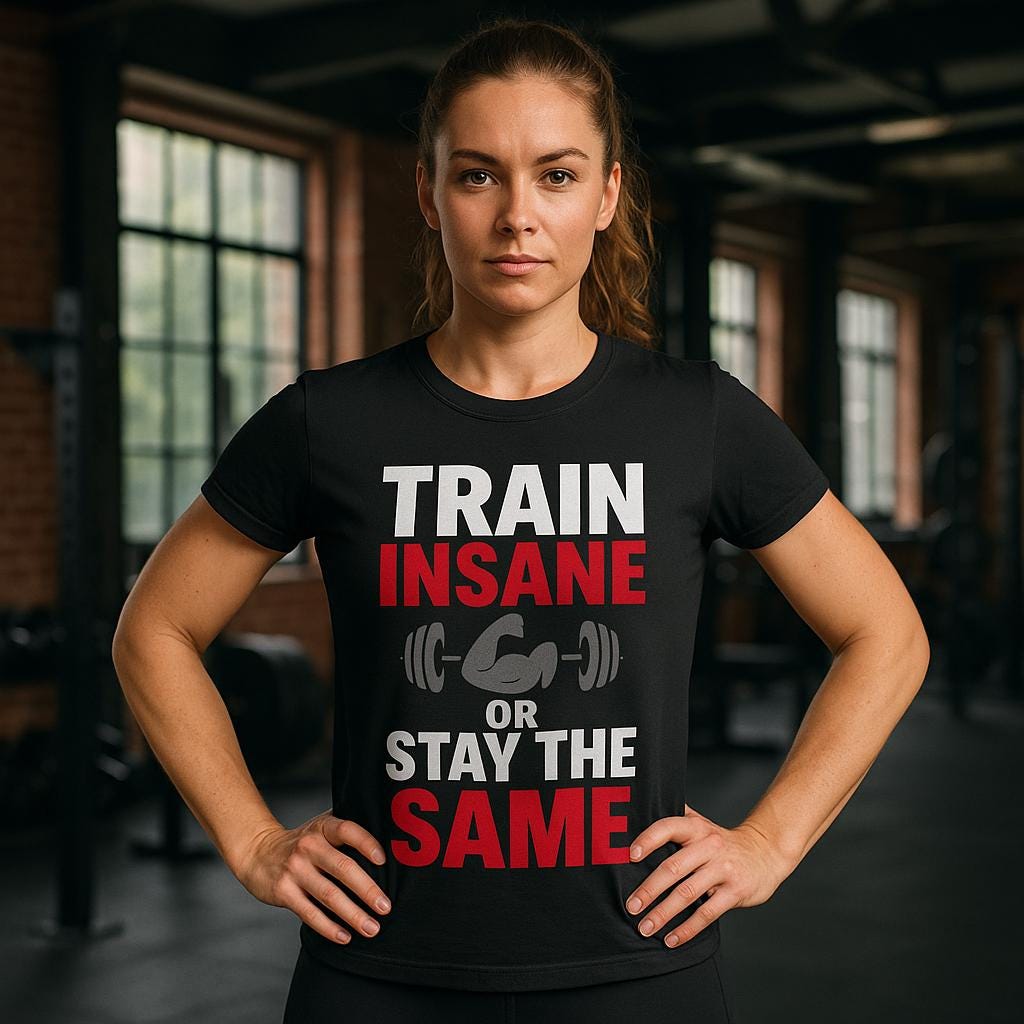 Train Insane Motivational Gym T-Shirt: Distressed Barbell Design