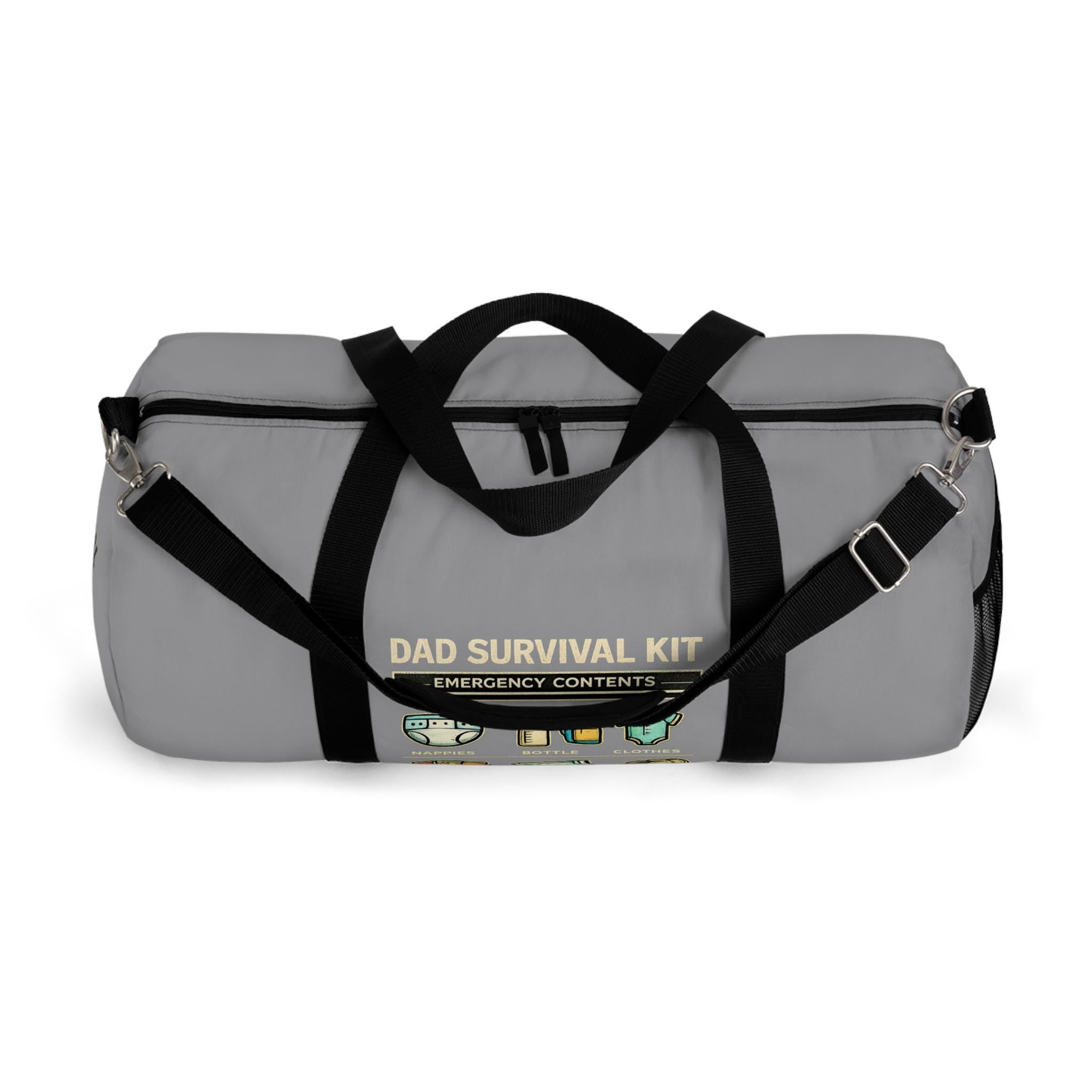 Dad Survival Kit Duffel Bag | Funny Diaper Bag, Emergency Contents