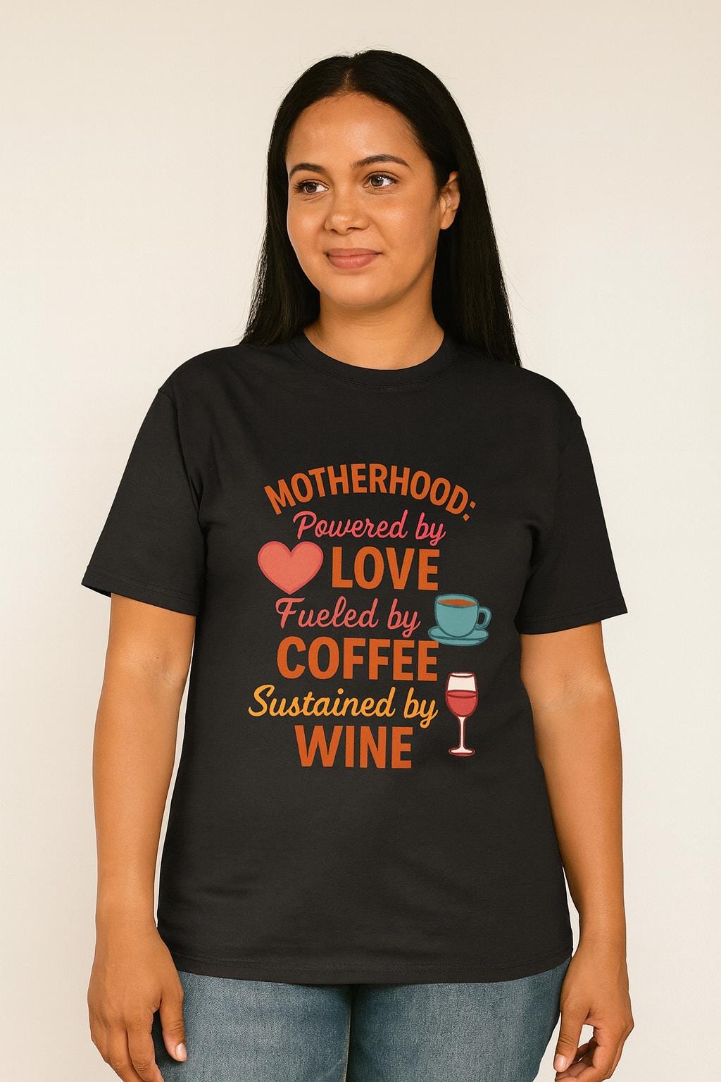 Funny Mom T-Shirt: Motherhood Coffee Wine Graphic Tee