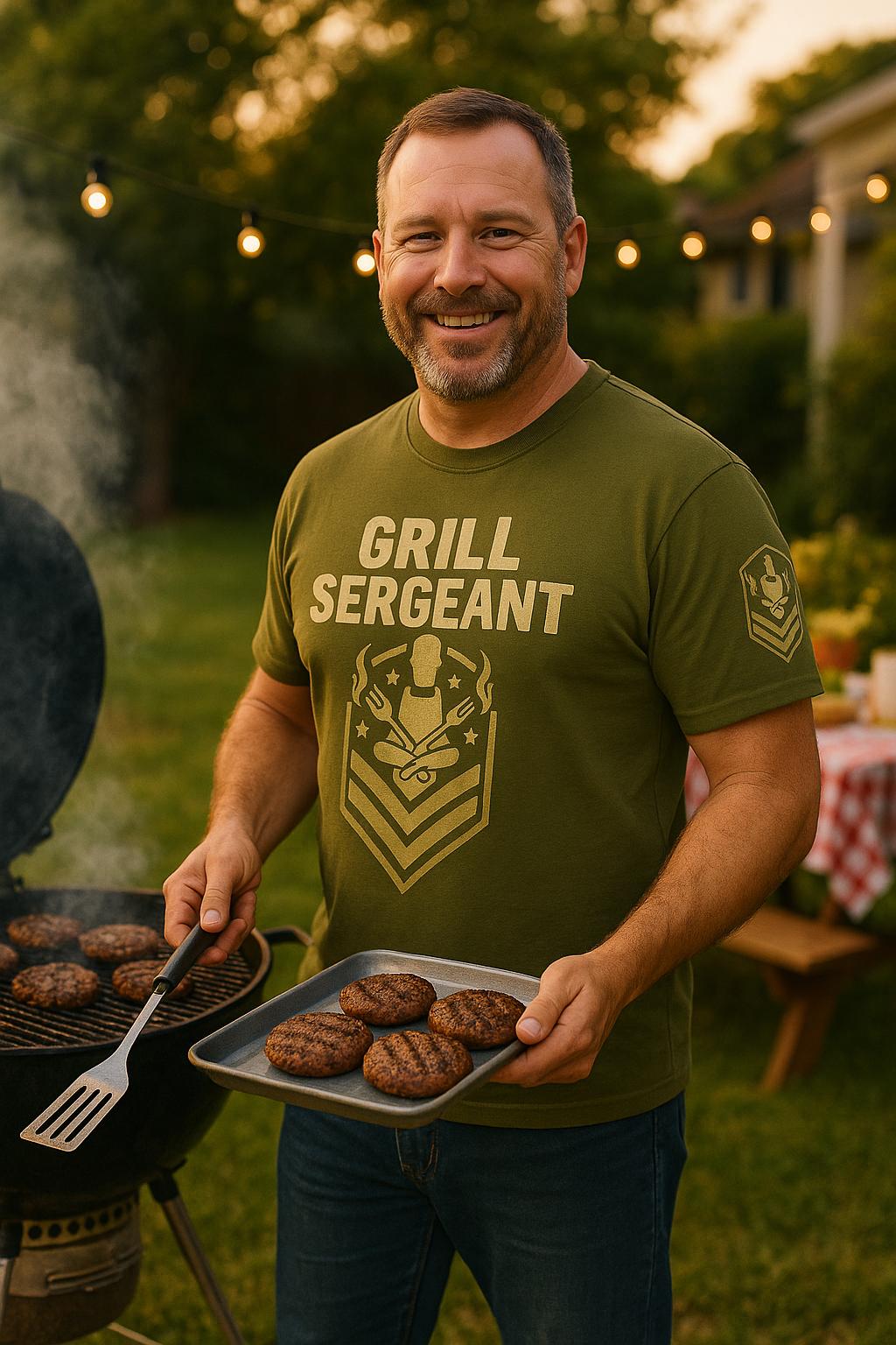 Funny BBQ Grill Sergeant T-Shirt: Military Chevron Graphic Tee