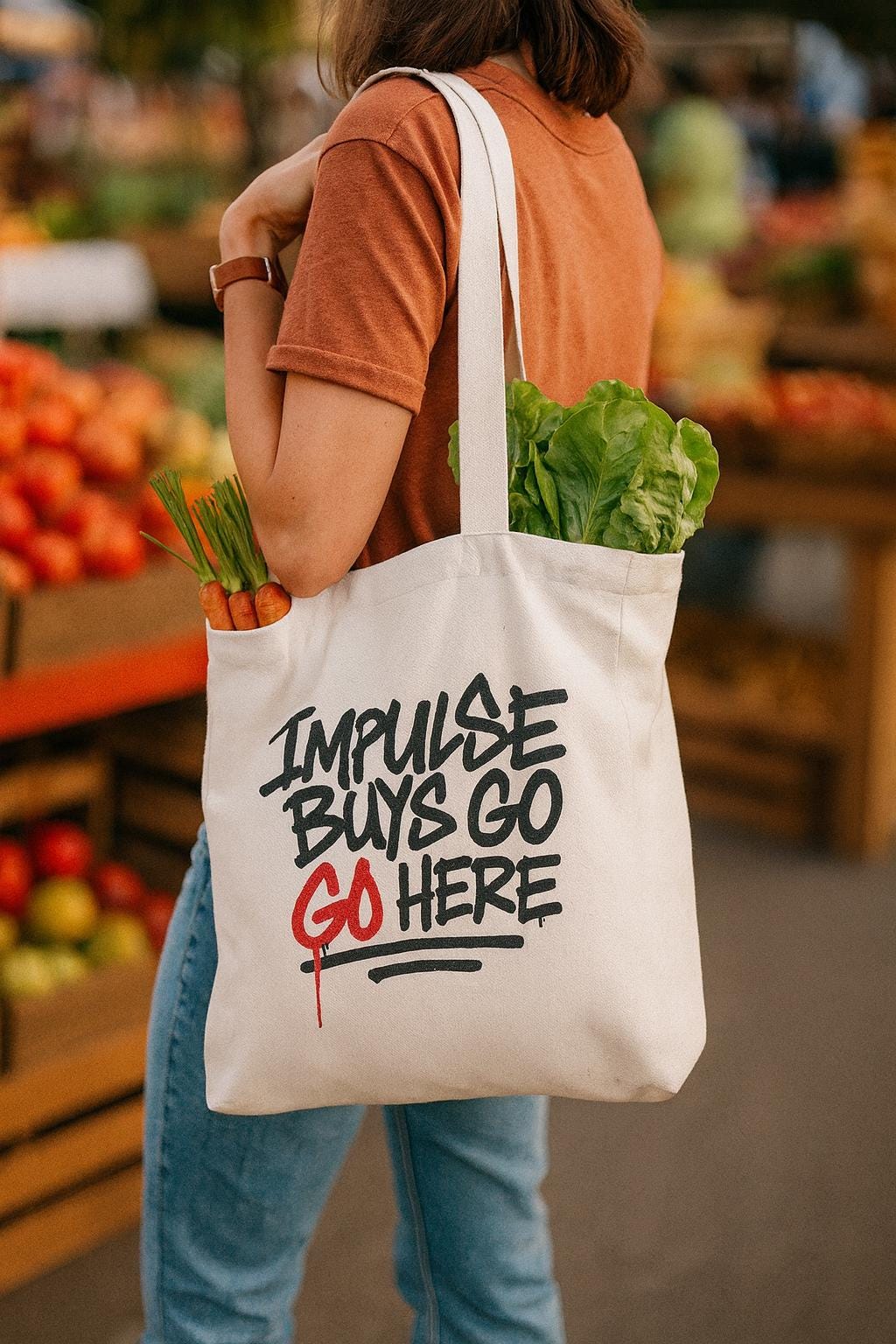 Impulse Buys Tote Bag: Funny Reusable Cotton Canvas Shopping Bag