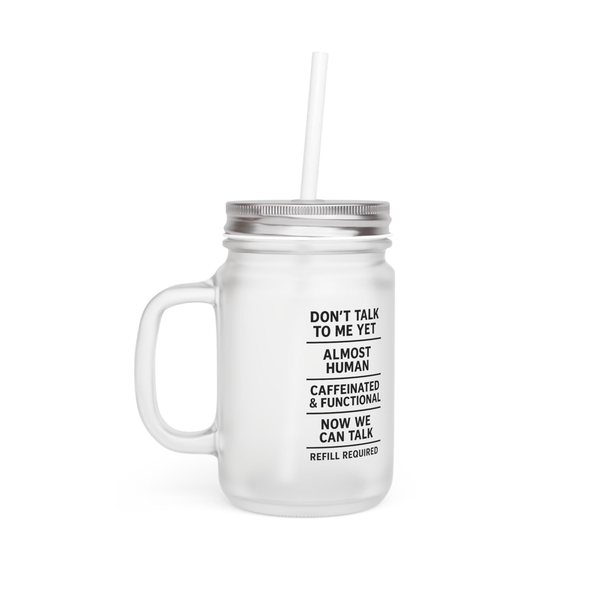 Funny Iced Coffee Mason Jar: 16oz Cold Brew Glass with Lid & Straw
