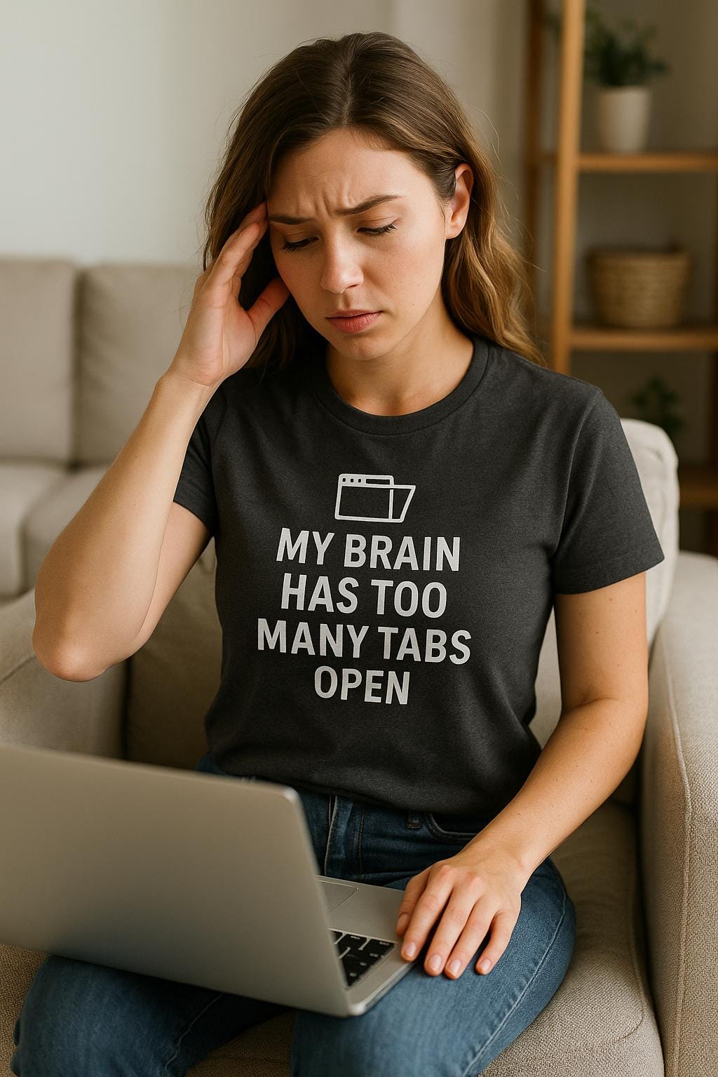 Funny Tech T-Shirt: Too Many Tabs - Unisex Cotton Tee