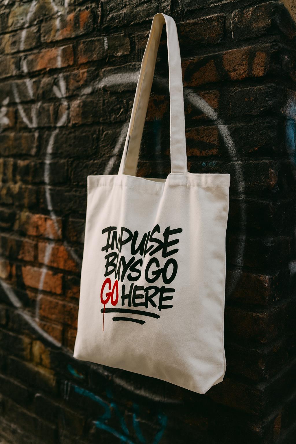 Impulse Buys Tote Bag: Funny Reusable Cotton Canvas Shopping Bag