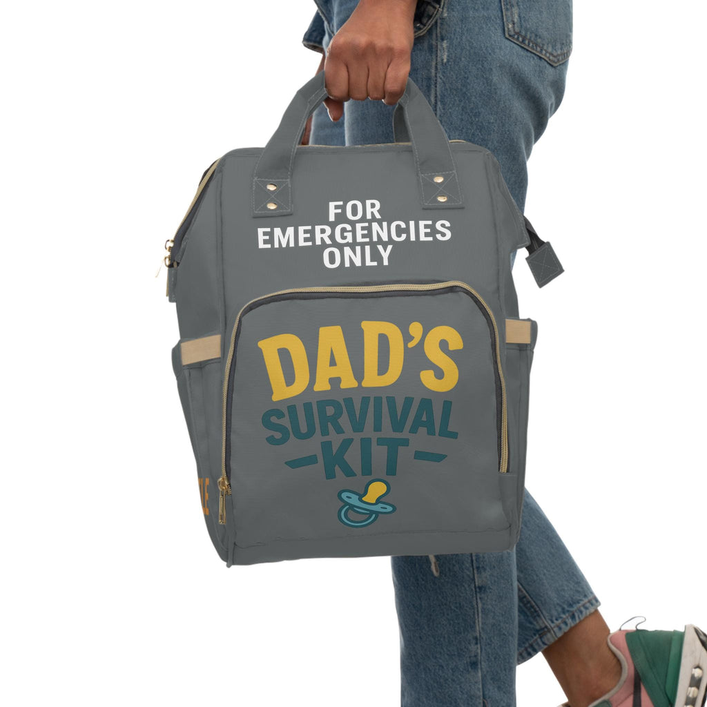 Dad Diaper Bag Backpack: Dark Grey Survival Kit Design