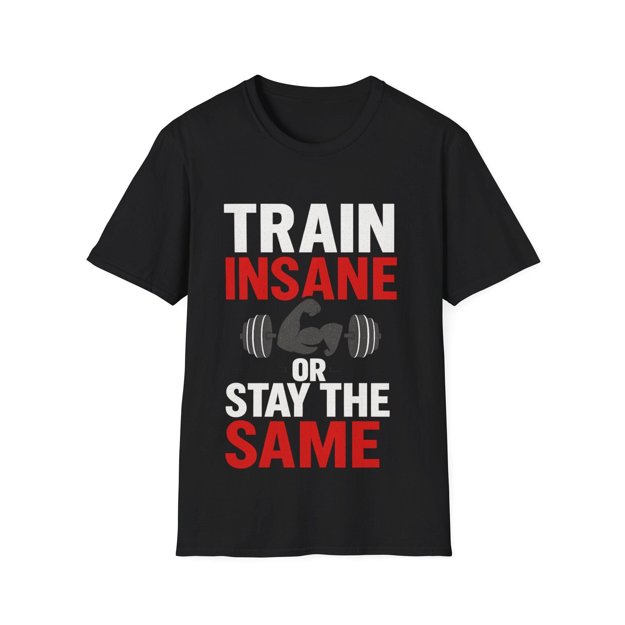 Train Insane Motivational Gym T-Shirt: Distressed Barbell Design