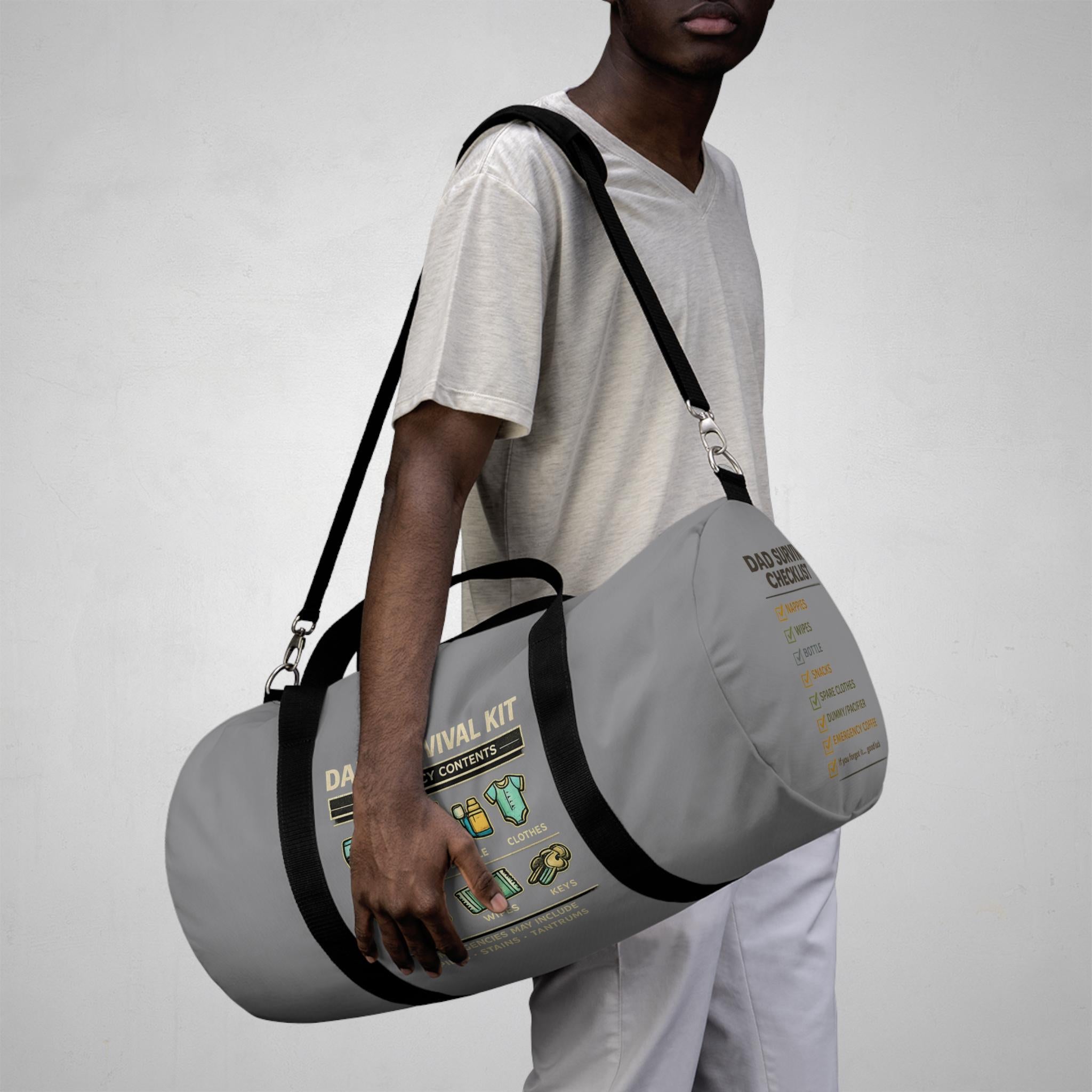 Dad Survival Kit Duffel Bag | Funny Diaper Bag, Emergency Contents