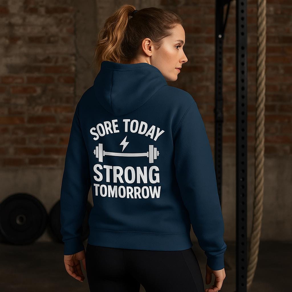 Champion "Sore Today Strong Tomorrow" Hoodie: Motivational Fitness Sweatshirt