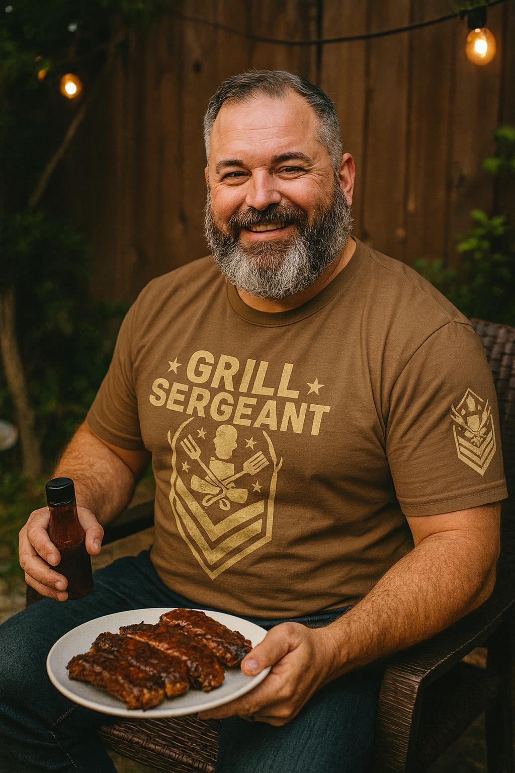 Funny BBQ Grill Sergeant T-Shirt: Military Chevron Graphic Tee