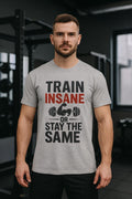 Train Insane Motivational Gym T-Shirt: Distressed Barbell Design