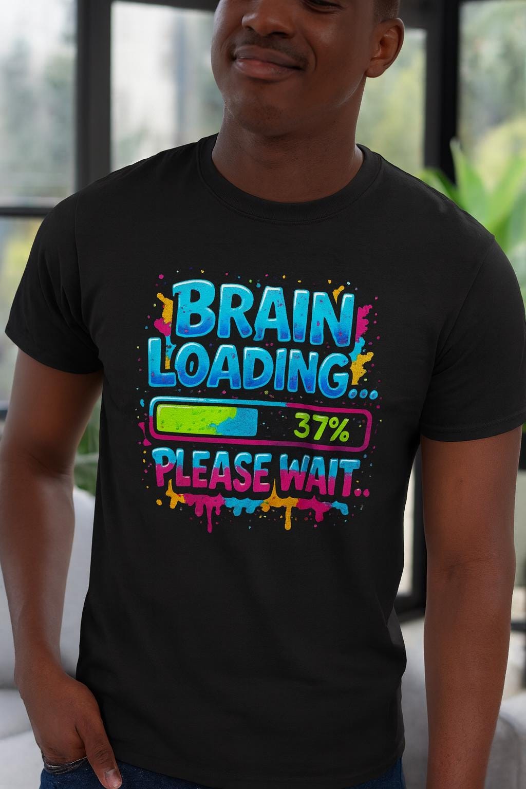 Brain Loading Funny Graphic T-Shirt: Gamer/Student Humor Tee