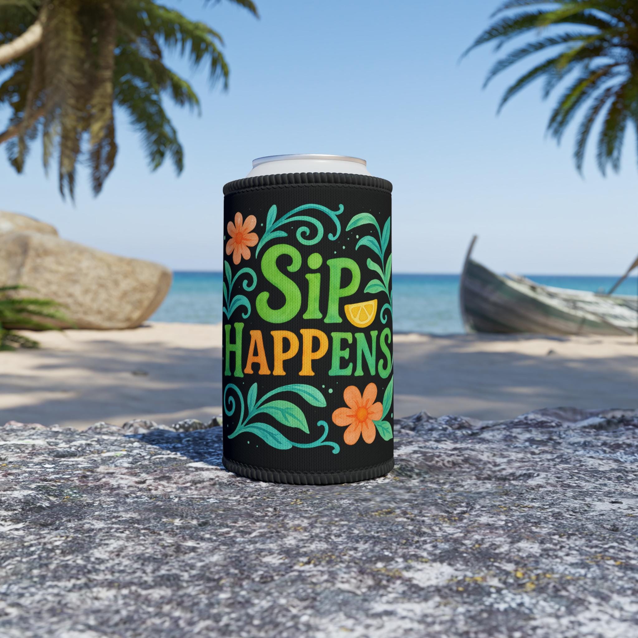 Sip Happens Can Cooler: Tropical Neoprene Beer Sleeve