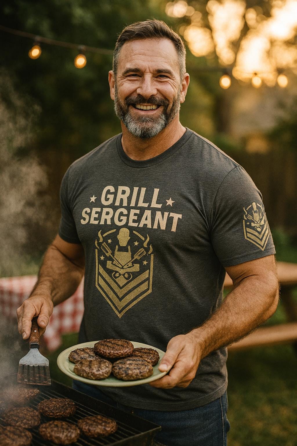 Funny BBQ Grill Sergeant T-Shirt: Military Chevron Graphic Tee