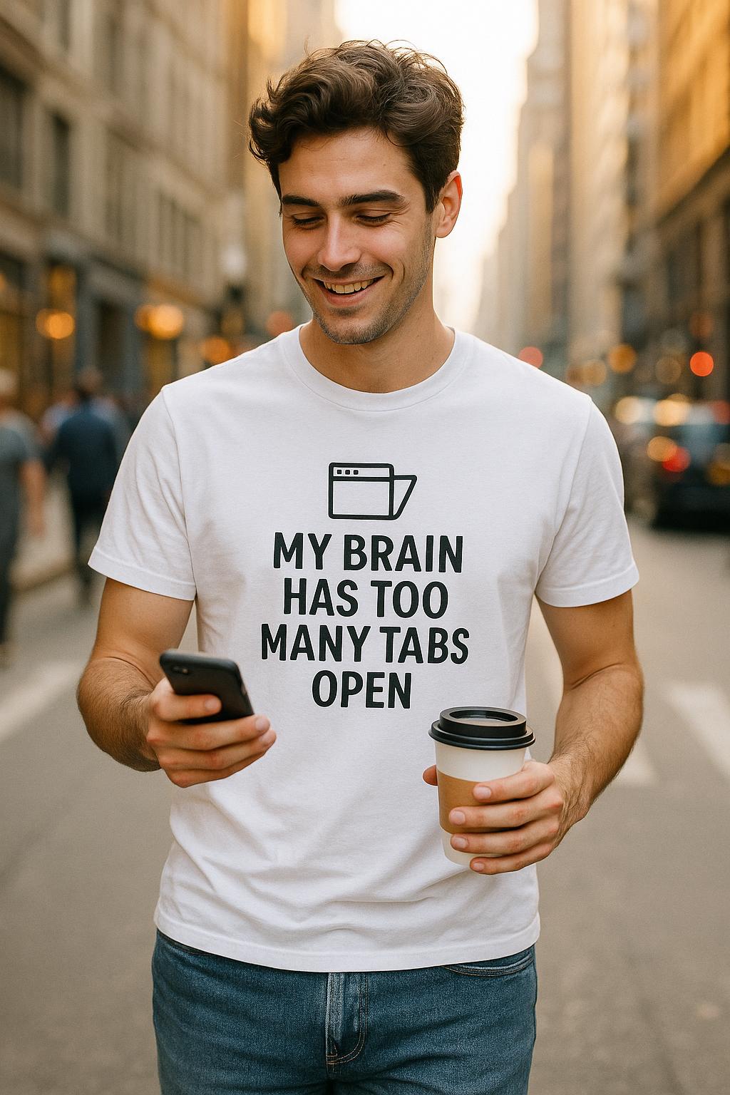 Funny Tech T-Shirt: Too Many Tabs - Unisex Cotton Tee