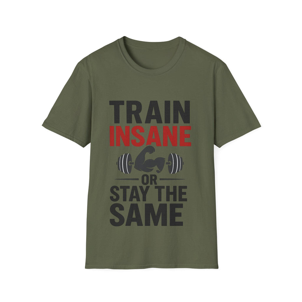 Train Insane Motivational Gym T-Shirt: Distressed Barbell Design