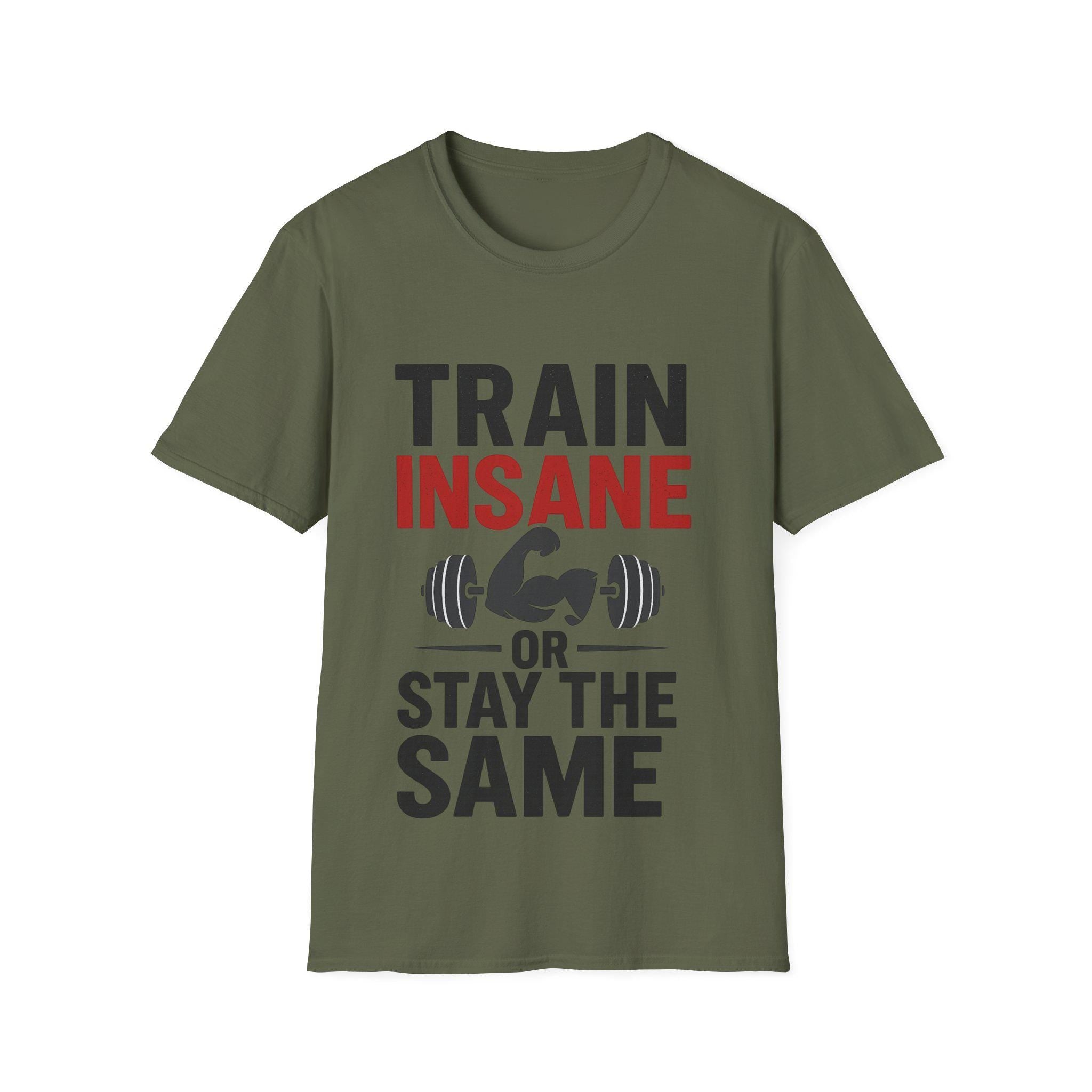 Train Insane Motivational Gym T-Shirt: Distressed Barbell Design