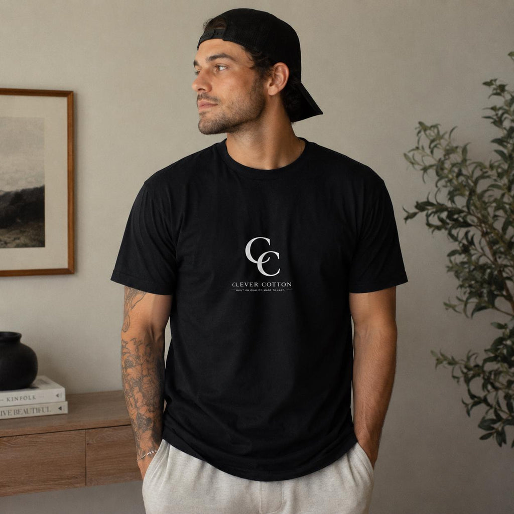 Minimal CC Monogram Tee | Small Center Logo, White Cotton T-Shirt