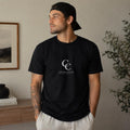 Minimal CC Monogram Tee | Small Center Logo, White Cotton T-Shirt