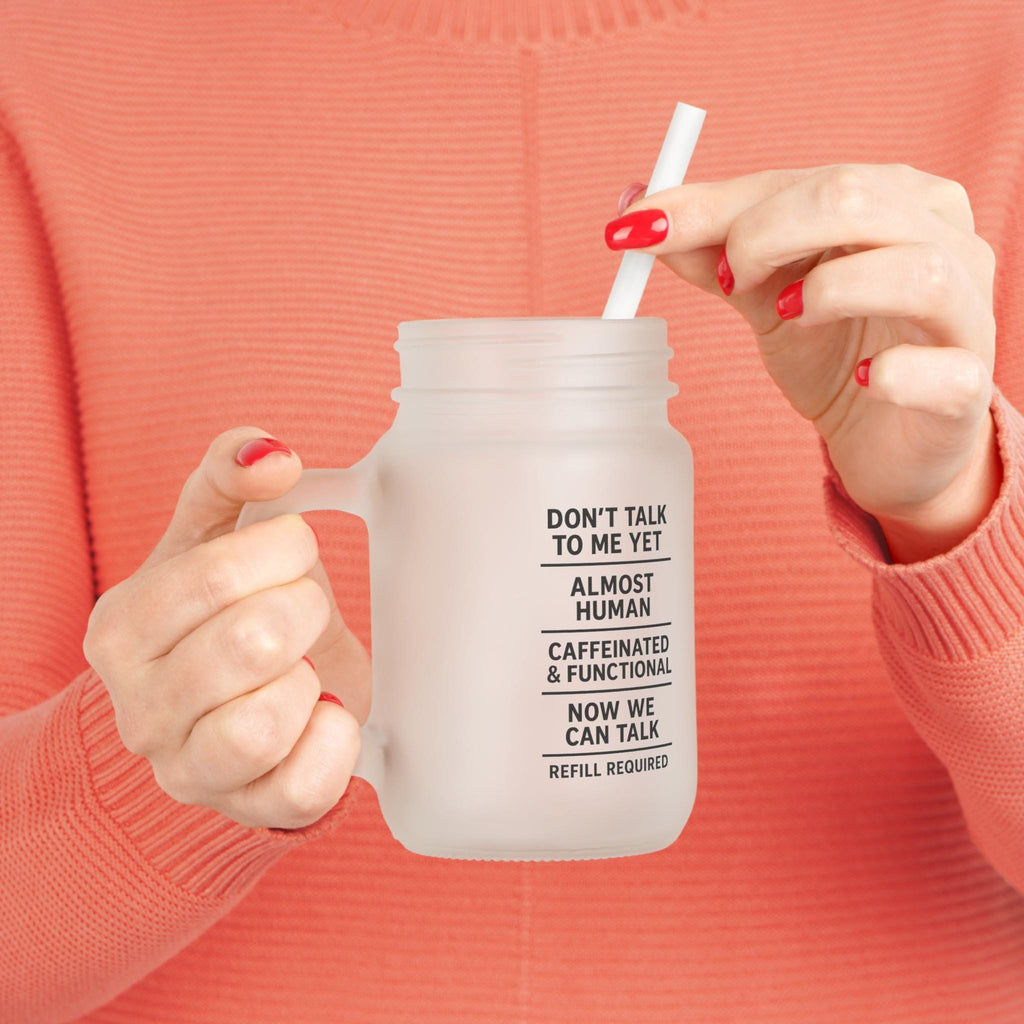 Funny Iced Coffee Mason Jar: 16oz Cold Brew Glass with Lid & Straw