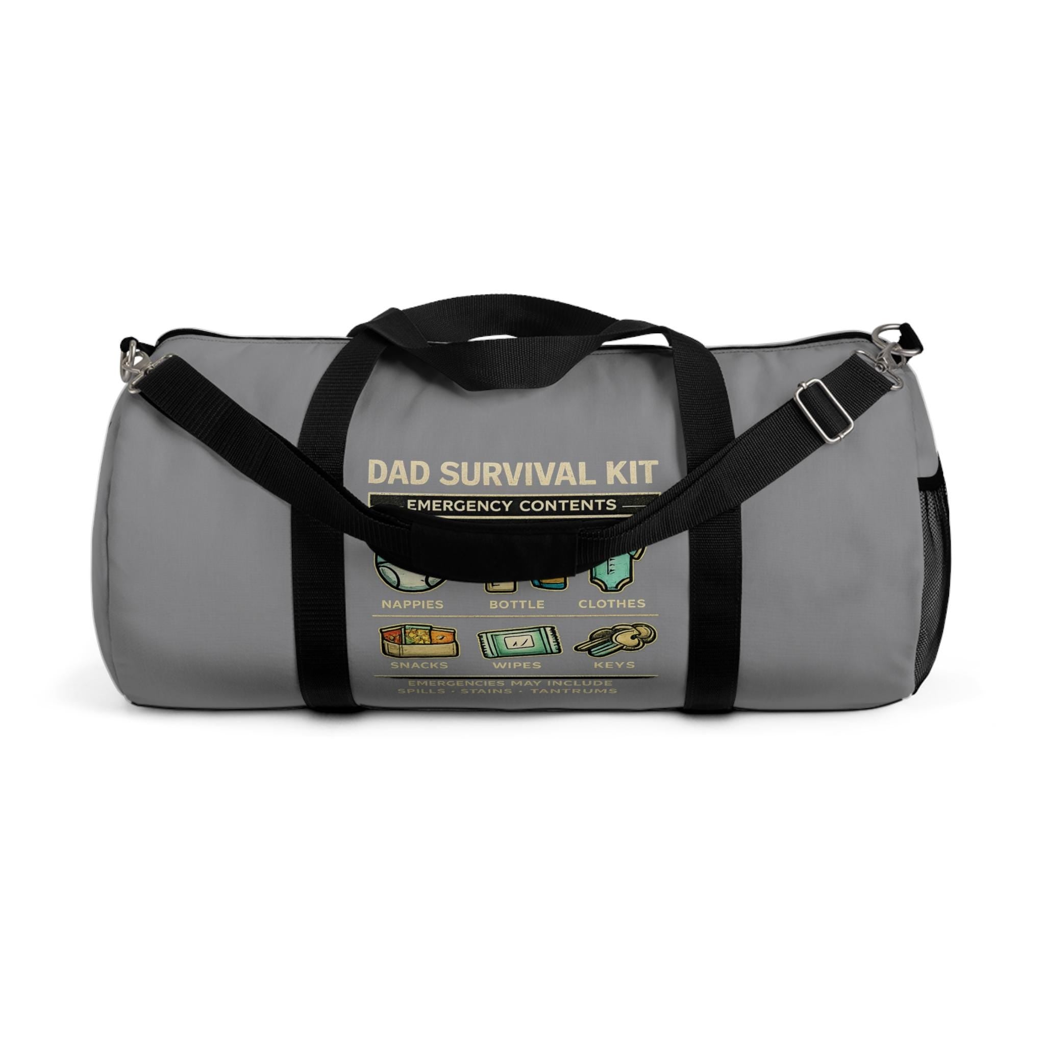 Dad Survival Kit Duffel Bag | Funny Diaper Bag, Emergency Contents