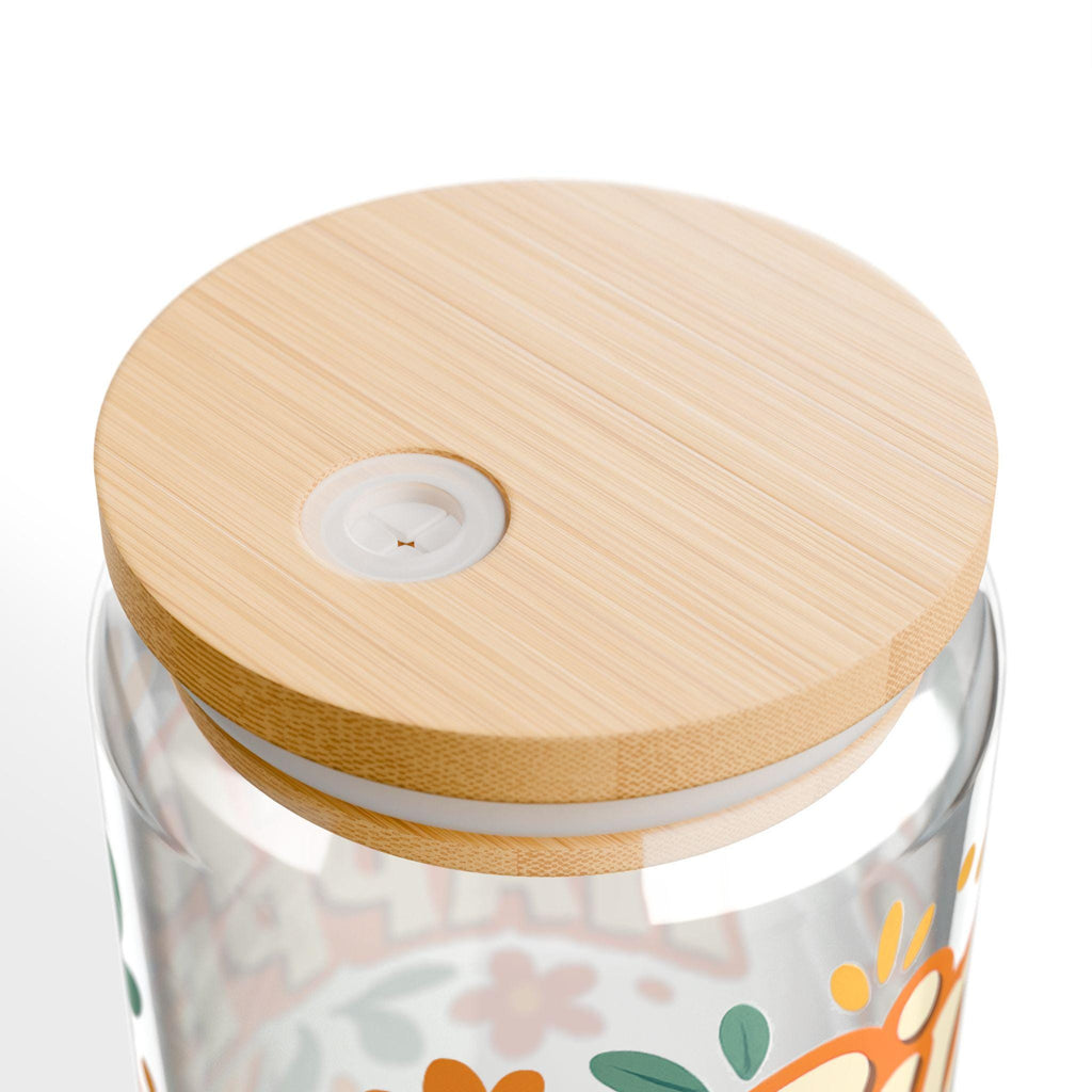 Sip Happens Glass Cup: Floral Iced Coffee Mug with Bamboo Lid & Straw