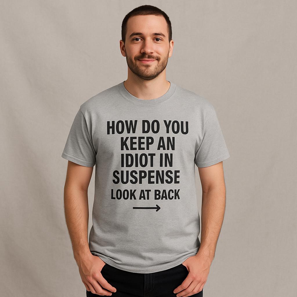 Funny Sarcastic 'How to Keep an Idiot in Suspense' Gag Gift T-Shirt