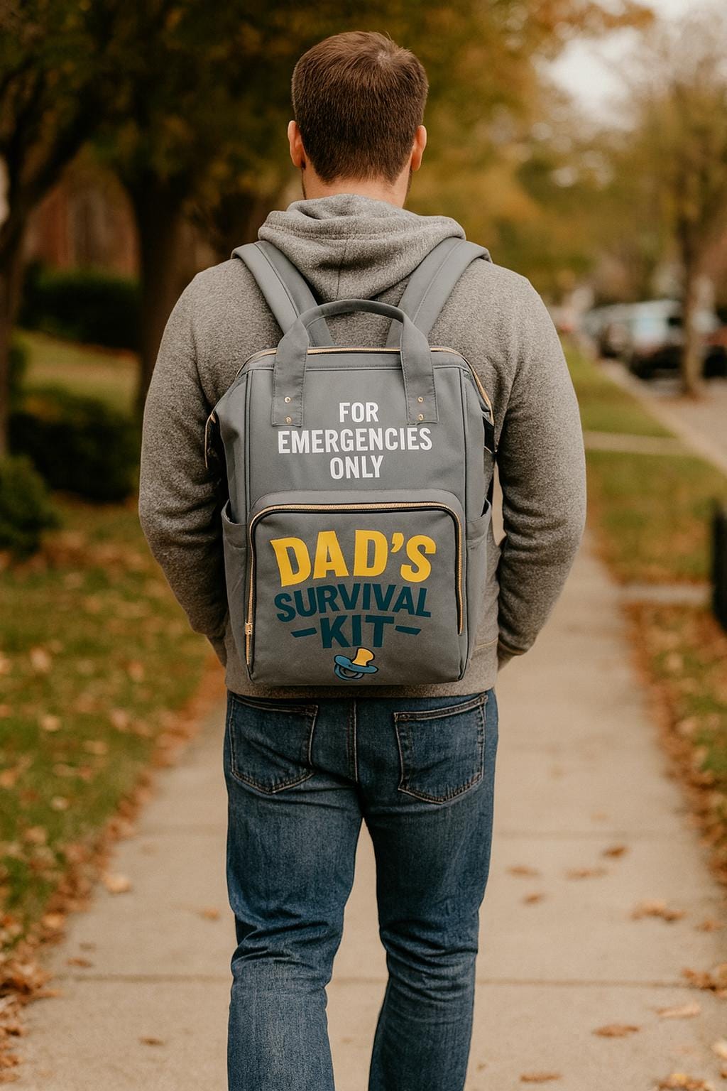 Dad Diaper Bag Backpack: Dark Grey Survival Kit Design