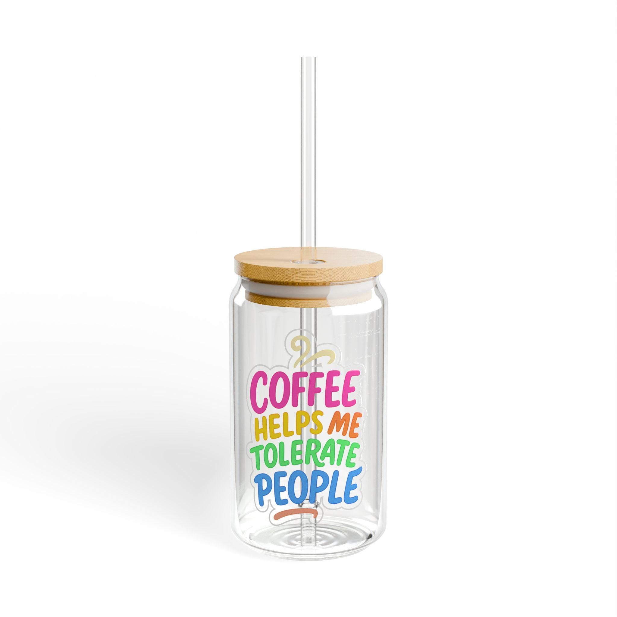 Funny Coffee Glass: Iced Coffee Cup with Lid & Straw