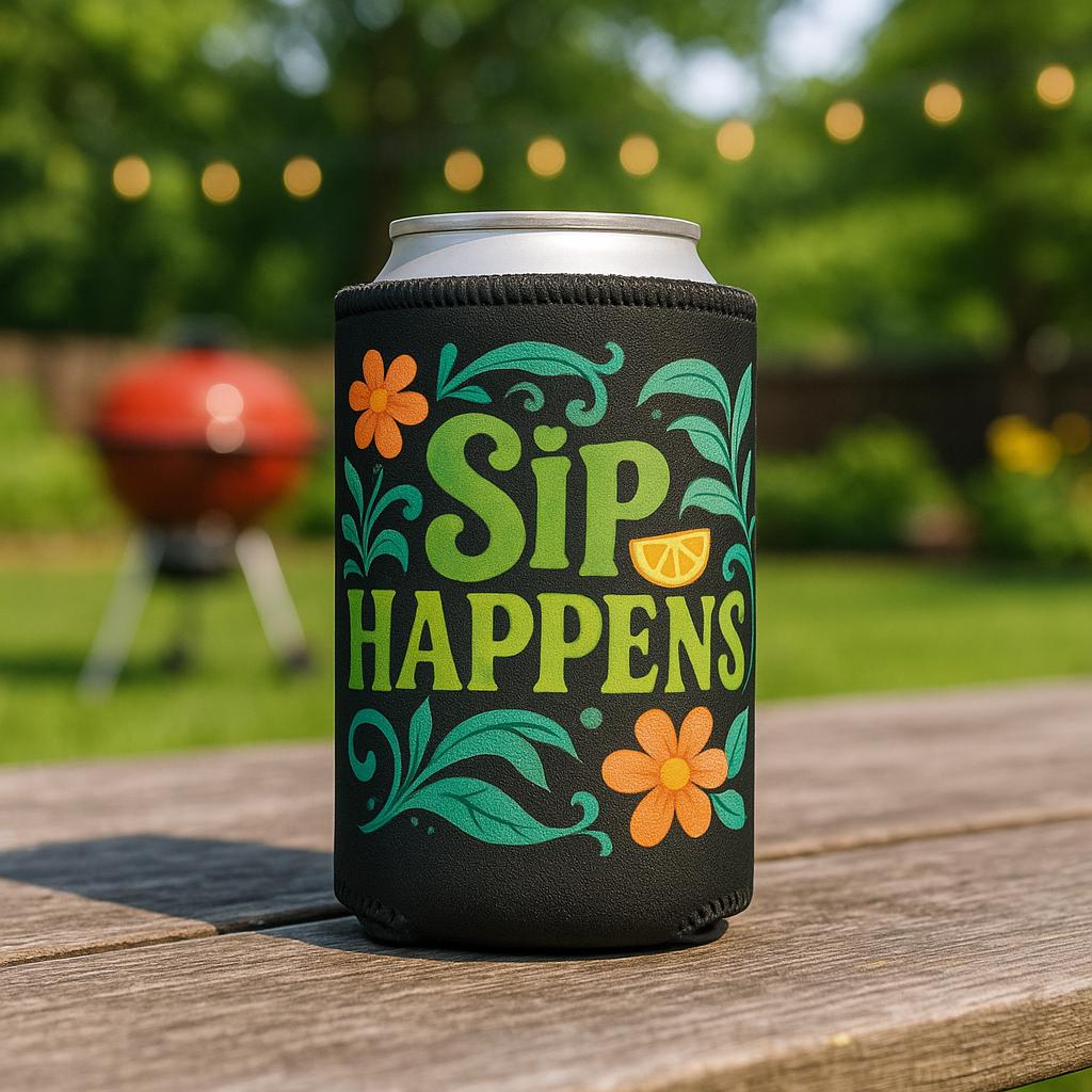 Sip Happens Can Cooler: Tropical Neoprene Beer Sleeve